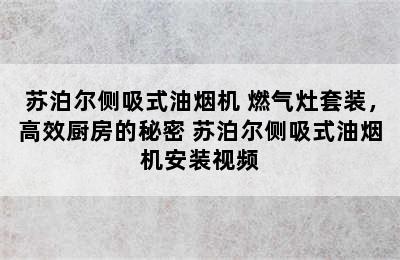 苏泊尔侧吸式油烟机+燃气灶套装，高效厨房的秘密 苏泊尔侧吸式油烟机安装视频